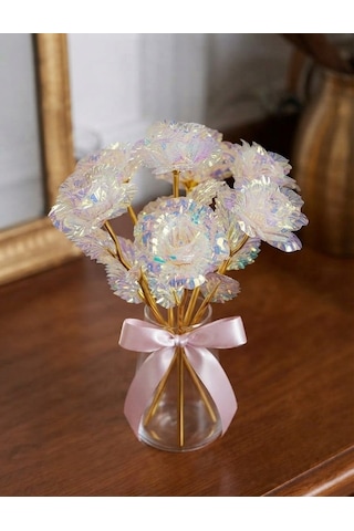Sevgililer Günü Ve Öğretmenler Günü Hediyesi Solmayan Tekli Galaxy Rose, Gold Saplı Işıltılı Sonsuzluk Gülü 1 Adet Gül
