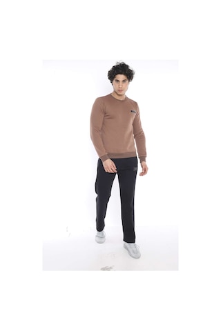 Escetic Erkek Spor Sütlü Kahve Kışlık Sweatshirt Takım, 3 İplik (İçi Şard Sütlü Kahverengi