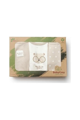 Bebek 3'lü Uzun Kollu Body %100 Organic Pamuk, Yenidoğan Serisi -csy8124 Ekru