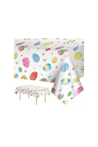 Gajeena Paskalya Renkli Yumurta Desenli Plastik Masa Örtüsü Seti - 137x274 Cm Büyük Boy Paskalya Masa Kaplaması