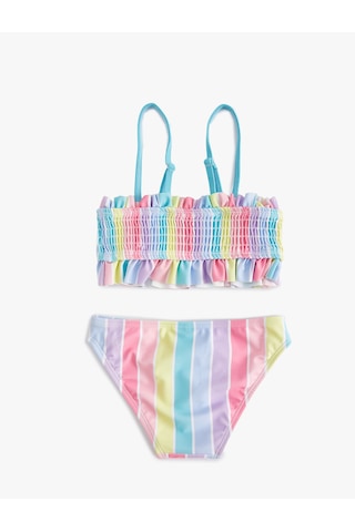 Koton Çizgili Bikini Takımı Fırfırlı İnce Askılı Multıcolor 4skg00014mm Mavi