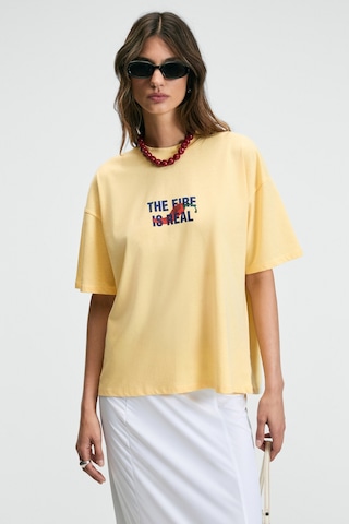 Grımelange CASSIANE Kadın Bisiklet Yaka Kısa Kollu Ön Ve Arka Baskılı Regular Sarı T-Shirt
