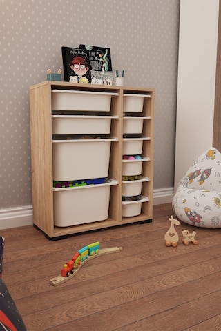 Zen Sonomo 10 Sepetli Çok Amaçlı Oyuncak Dolabı Beyaz 2d2k6u Ceviz - Beyaz