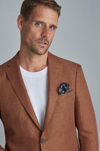 Erkek Kiremit Slim Fit / Dar Kalıp Mono Yaka Ceket-10538 Kahverengi