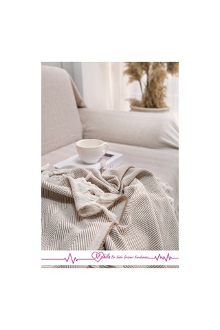 Klasik Pamuklu Koltuk Örtüsü 180x300 Cm Kolları Örten Balık Sırtı Desen Koltuk Örtüsü Bej