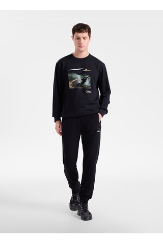 National Geographic N6wm-swt4338 Siyah Relaxed Baskılı Erkek Sweatshirt