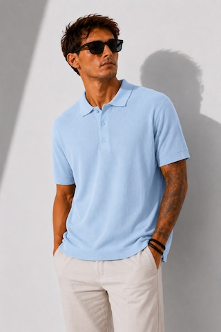 Ribana Erkek Kısa Kollu Fitilli Yarım Düğme Kapama Polo Yaka T-shirt 26001 Bebe Mavisi