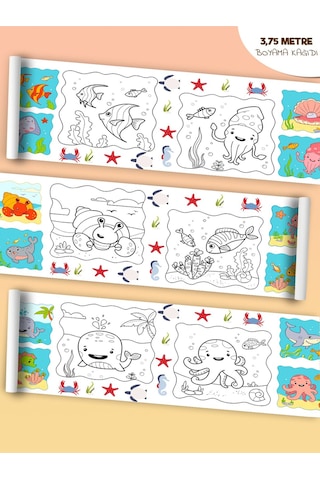 Deniz Hayvanları Temalı Örnek Resimli 3,75 Metre Rulo Boyama Kağıdı Karışık