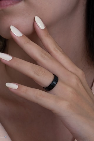 6mm Köşeli Düz Model Unisex Kadın Erkek Çelik Alyans Yüzük Cl30 Siyah