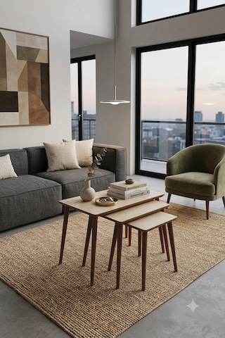 Eg Home İstanbul 3'lü Zigon Sehpa %100 Mdf Traverten