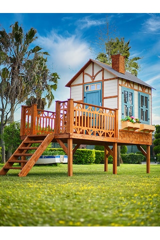 Mandu Ahşap Yerden Yüksek Ağaç Oyun Evi Çok Renkli