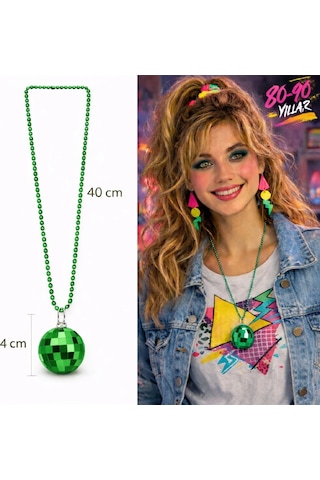 Retro Disko Topu Şekilli 8039ler 9039lar Yeşil Renk Plastik Kolye "