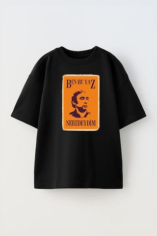 Thewert Unisex Ben Bu Yaz Nerdeyim Tasarım Baskılı Pamuk Sıyah Oversize T-shirt Siyah
