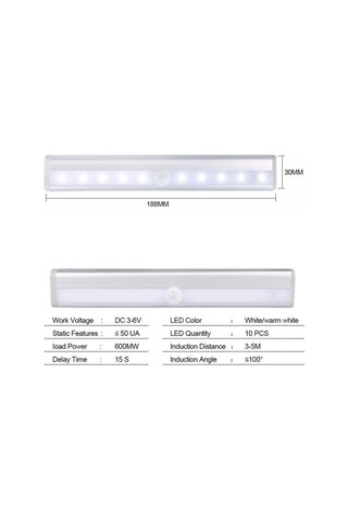 Hareket Sensörü Gece Lambası Taşınabilir 6/10 Led Dolap Işıkları Akülü Kablosuz Kabin Ir Kızılötesi Hareket Dedektörü Duvar Lambası 10 Leds Sıcak Beyaz