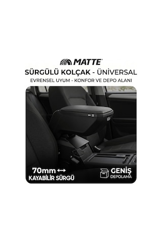 Üniversal Her Araca Uygun Lüx Sürgülü Kol Dayama Kolçağı Kızaklı Yüksek Kalite Oto Araç Kolçak Siyah