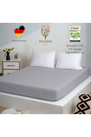 Strausshome Premium Lastikli Çarşaf %100 Pamuk Tek Kişilik / Çift Kişilik Özel Penye Oeko-tex Açık Gri / Gümüş