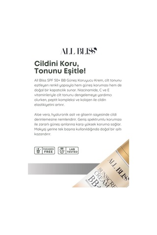 50+ Spf Bb Güneş Kremi 50 Ml Renk Eşitleyici, Nemlendirici, Ton Dengeleyici