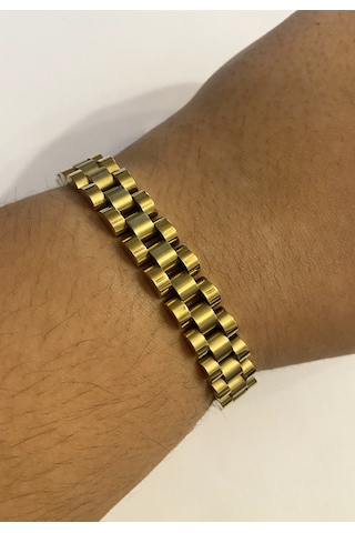 Erkek Hasır Model 1 Cm Kalınlığında Çelik Bileklik Gold