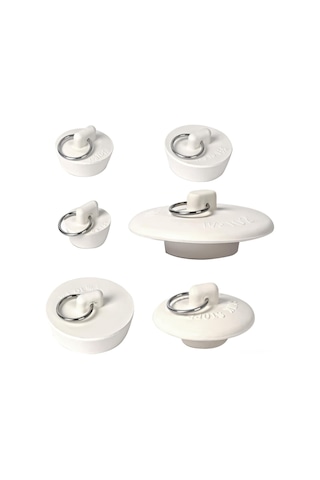 Monyee 6 Boyutlu Kauçuk Su Tıkacı Seti: Mutfak, Banyo Ve Çamaşırhane İçin Sıvı Kontrolü, Drenaj Kaçaklarını Engelleme Aksesuarı Beyaz