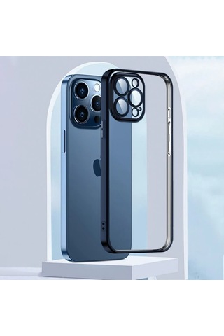 Ally Fashion Series Apple iPhone Uyumlu 13 Pro Max Kılıf Renkli Kenar Lazer Çerçeveli Silikon Kılıf- 5775 Lacivert