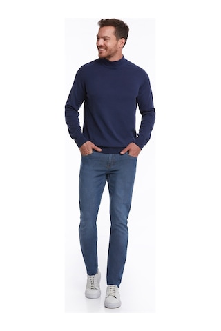 Hatemoğlu Erkek Indigo Regular Fit %100 Pamuk Yarım Balıkçı Triko Kazak İndigo