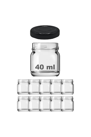 Afracam 40 Ml Metal Kapaklı Şeffaf Cam Kavanoz 10 Adet Siyah