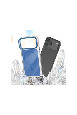 Apple iPhone 17 Pro Max Kılıf M-safe Uyumlu Metal Kamera Çerçeveli Airbag Lenyes Ck221 Sert Pc Kapak Mavi Mavi