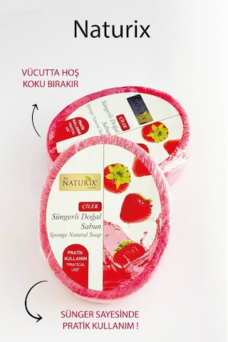 Naturix Çilek Peeling Etkili Cilt Arındırıcı Çilek Süngerli Sabun 150 G