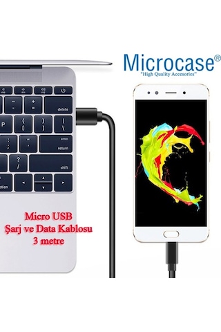 Microcase Micro Usb Şarj Ve Data Kablosu - 3 Metre Siyah