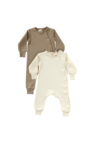 Tinylamb Native Unisex 2 Parça %100 Organik Pamuk Bebek Ve Çocuk Tulumu 2'li Takım Kahve-krem