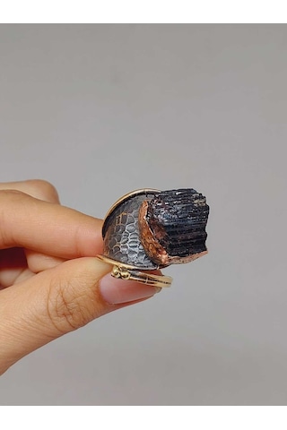 Yasamtohumu İri Boy Turmalin Taşı Ayarlanabilir Pirinç & Bakır Yüzük 55558 Bakır
