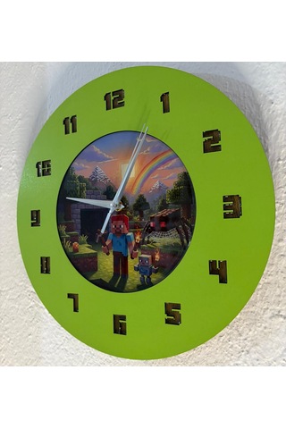 Kişiye Özel İsimli Bloklu Dünya Tasarımlı Duvar Saati Epoksi Dolgulu Resimli & Rakamlı 35 Cm Yeşil