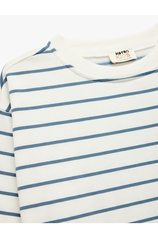 Koton Uzun Kollu Bisiklet Yaka Şardonlu Çizgili Sweatshirt Mavi Çizgili 7wkb10066tk