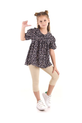 Ahengim Kız Çocuk Takım Vizkon Bluzlu Taytlı Alt Üst Takım Pamuklu Ak2521 Siyah