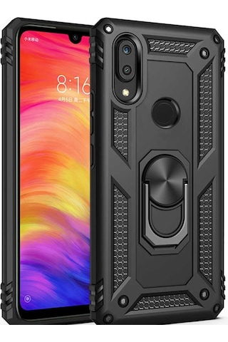 Huawei Y7 Prime 2019 Kılıf Sert Silikon Yüzüklü Stand Özellikli Kapak