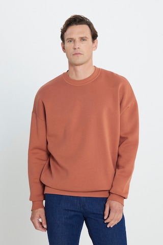 AC&Co / Altınyıldız Classics Erkek Acık Kahve Oversize Fit Bol Kesim Pamuklu İçi Polarlı Bisiklet Yaka Sweatshirt Açık Kahverengi