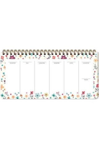 Keskin Color Spiralli Planner Krem Çiçek 13x27 Cm Spiralli Haftalık Planlayıcı