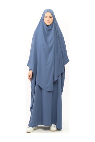 Altobeh Sultanbaş Nikaplı Çarşaf Cilbab Khimar Abaya Kolu Lastikli Hakim Yaka Peçeli Ferace Medine İpek Kot 1412-158-s-m Mavi