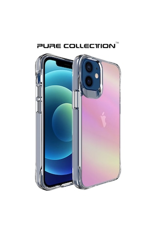 Bix iPhone Uyumlu 12 Pure Rainbow Renk Geçişli Şeffaf Kılıf Çizilmeye Dayanıklı Darbe Emici Parmak İzi Önleyici Pembe