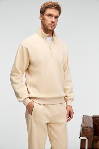Grimelange BAXTER Erkek Dik Yakalı Fermuarlı Relaxed Vanilya Sweatshirt