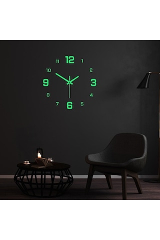 Didadodo Suntek Oturma Odası İçin Büyük Sessiz Modern Fosforlu Çerçevesiz Duvar Saati Çıkartmaları Yeşil