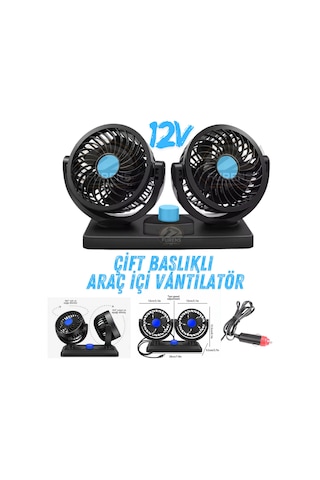 Araç İçi Vantilatör 360 Dönebilen Torpido Üstü Çift Başlıklı Vantilatör 12v Uyumlu Soğutucu Fan