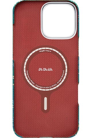Apple Uyumlu iPhone 16 Pro Max Kılıf Magsafe Özellikli Aramid Fiber Pitaka Tactile Woven Monogram Serisi Kırmızı