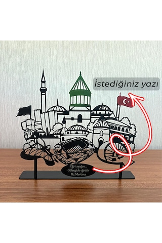 Konya Silueti Metal Masa Dekoru Kişiye Özel Yazılı Tasarım