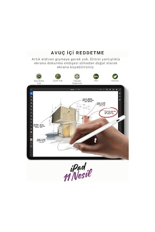 Apple Uyumlu iPad  11 Nesil A16 2025 M3 Avuçiçi Red Ve Eğim Özellikli Manyetik Yapışan Dokunmatik Kalem