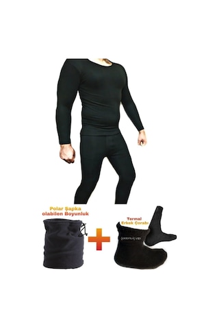 Bonbonetti 4'Lü Set Erkek Termal Set Termal Içlik Termal Tişört Termal Çorap Polar Bere Siyah S Siyah