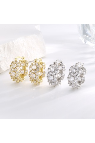 Geeksen Altın Renkli Zirkon Yüzük Küpe Seti, Şık Ve Modaya Uygun Aksesuar 12009 Gold