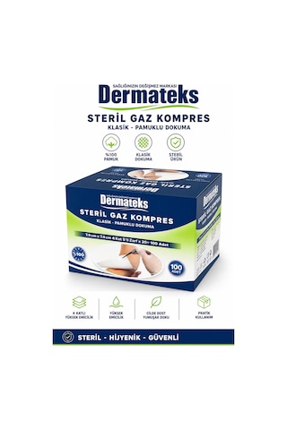 Dermateks Steril Kompres 7.5 x 7.5 Cm 4 Kat 100'lü 10 Paket