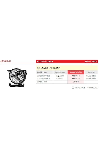 Hyundai Accent Verna Sis Farı Sağ 2003-2005 -92202-25500