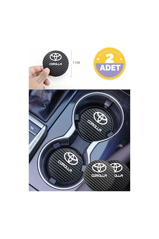 Toyota Corolla Yazılı Siyah Karbon Araç Bardak Altlığı Toyota Logolu Corolla İçin Şık Ve Spor 7 Cm Tasarım 2 Adet 2 Adet